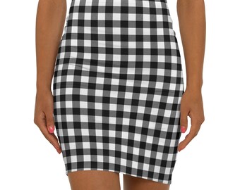Black and White plaid skirt Black White Plaid Women s Pencil Skirt Women s Pencil Skirt Women s Mini Skirt