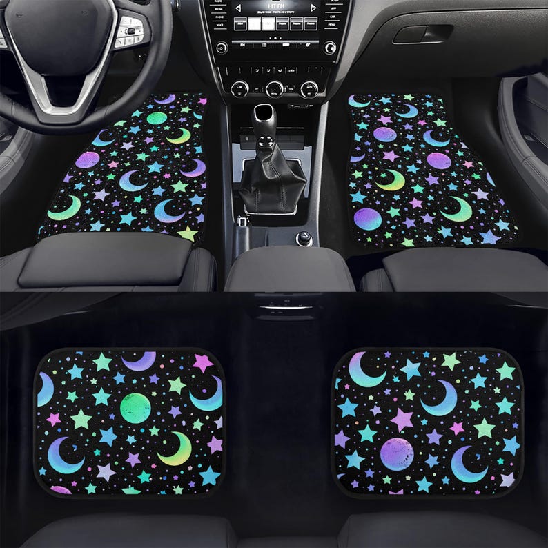 Star Moon Car Floor Mats 4PCS, Galaxy Auto Carpet Set, Cute Aesthetic Interior Accessories image 1