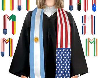 Personalisierte Abschluss-Stola mit zwei Flaggen, kundenspezifische Abschlussschärpe für Erwachsene, Klasse von 2026 Geschenk