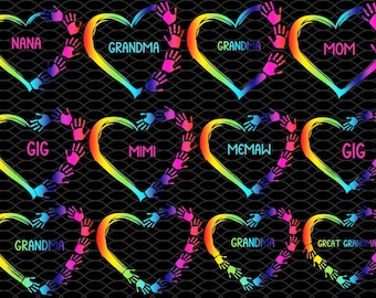 Cuore della nonna personalizzabile in formato PNG: disegno impronta mano arcobaleno (download digitale)