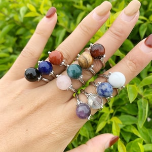 Ball Gemstone Rings, Adjustable Rings, Genuine Riara Crystals Rings, Boho Rings For Gift, Women Rings Party Wedding Jewelry.