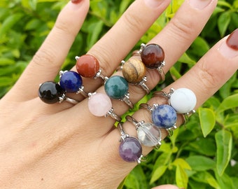 Ball Gemstone Rings, Adjustable Rings, Genuine Riara Crystals Rings, Boho Rings For Gift, Women Rings Party Wedding Jewelry.