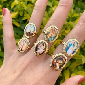 Jesus And Mary Necklace, Virgin Mary Ring, Catholic Gift, Personalized Madonna Necklace, Mother's Day Gift, Adjustable Necklace.