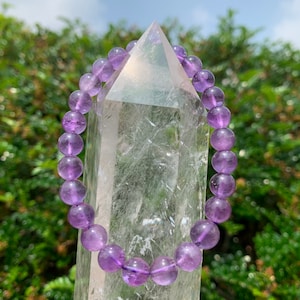 Natural Amethyst Bracelet, Gemstone Round Beads Bracelet, Stretchy Bracelets, Energy Healing Bracelet, 6mm 8mm 10mm Gift For Friends.