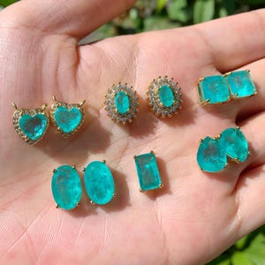 Paraiba Tourmaline Gemstone Pendant, Aquamarine Pendant, Caribbean Vivid Blue, Vivid Blue CZ Pendant, Gift For Her, Teardrop, Heart, Oval