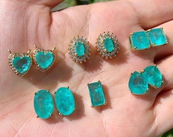 Paraiba Tourmaline Gemstone Pendant, Aquamarine Pendant, Caribbean Vivid Blue, Vivid Blue CZ Pendant, Gift For Her, Teardrop, Heart, Oval