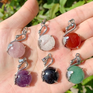 Pingente de Cisne de Cristal, Pingente de Cura Energética, Cristal Genuíno, Pingente Boho com Pedra Preciosa, Presente para Ela, Ametista, Malaquita imagem 2