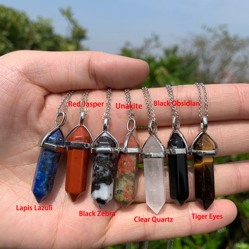 Crystal Point Pendant, Crystal Point Pendant, Silver Crystal Necklace, Healing Crystal Necklace, Rainbow Fluorite, Amethyst, Labradorite. image 4