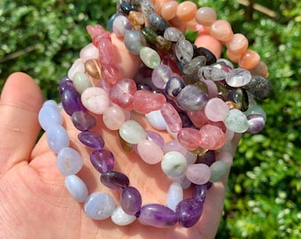 32 Kinds Of Crystal Stretchy Bracelet, Healing Crystal Stacking Bracelet, Tumbled Gemstone Bracelet, Handmade Stretch Bracelet,