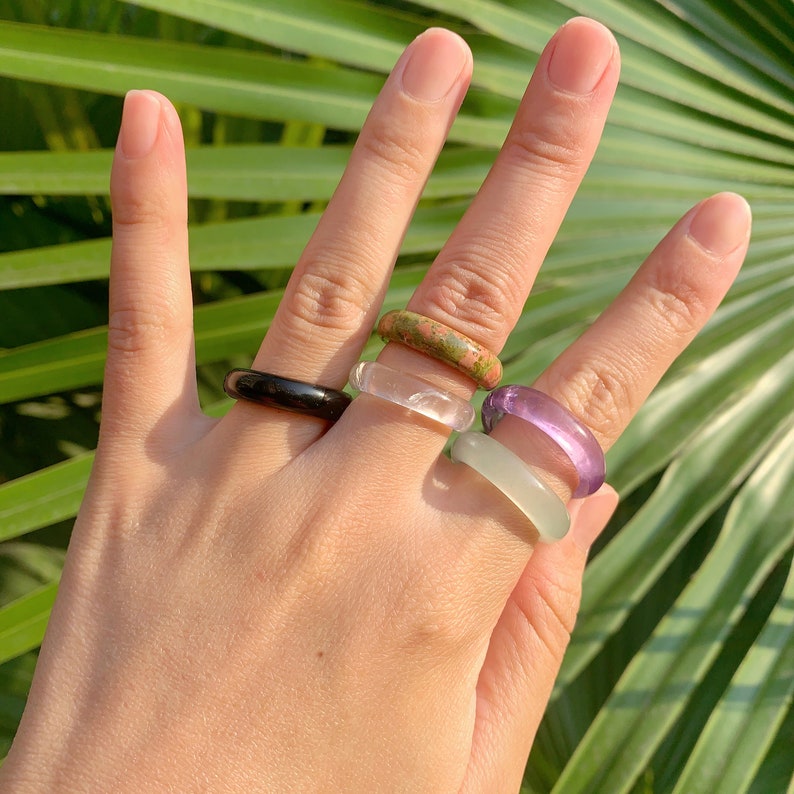 Gemstone Ring/Necklace, Healing Crystal, Adjustable Necklace, Boho Rings For Gift, Hand Carved Women Man Rings, Various Round Band Ring. image 2