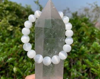 High-Quality Selenite Bracelet, Natural Gemstone Bracelet, Handmade Crystal Bracelets, Stretchy Bracelets, 10mm 8mm 6mm, For Mother.