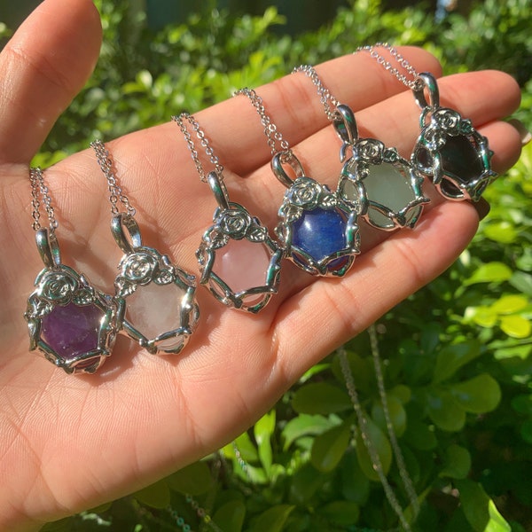 Rose Crystal Necklace, Healing Crystal Pendant, Adjustable chain, Minimalist Necklace, Gemstone Mushroom Pendant, Valentine’s Day Gift.