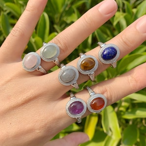 Oval Gemstone Rings,Handmade Crystal Rings, Adjustable Rings,  Boho Rings For Gift, Women Rings Party, Wedding Jewelry.