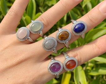 Oval Gemstone Rings,Handmade Crystal Rings, Adjustable Rings, Boho Rings For Gift, Women Rings Party, Wedding Jewelry.