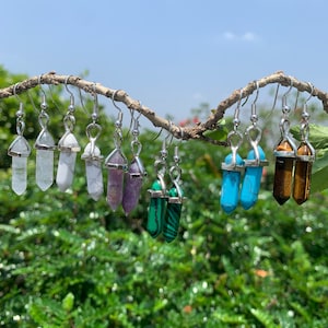 Crystal Healing Earrings, Gemstone Earrings, Crystal Point Earrings,Small Crystal Points, Mother&#39;s Day Gift, Amethyst, Malachite