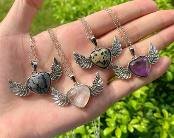 Angel Wing Chakra ketting, hart kristallen hanger, verstelbare ketting, energiekristal, damessieraden, helende kristallen.