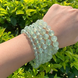 High-Quality Prehnite Bracelet, Healing Crystal Bracelet, Natural Gemstone Jewelry, Stretchy Bracelets, Green Stone Beads, 10 mm 8 mm 6 mm