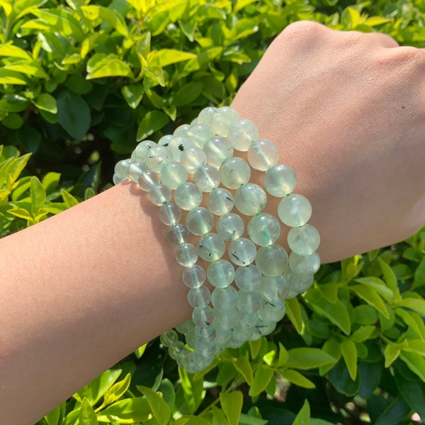 High-Quality Prehnite Bracelet, Healing Crystal Bracelet, Natural Gemstone Jewelry, Stretchy Bracelets, Green Stone Beads,10mm 8mm 6mm