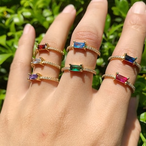 Dainty Solitaire Ring, 18k Gold Vermeil Ring, Cubic Zirconia Ring, Colorful CZ Ring, Minimalist Ring, Adjustable Ring, Gift For Her.
