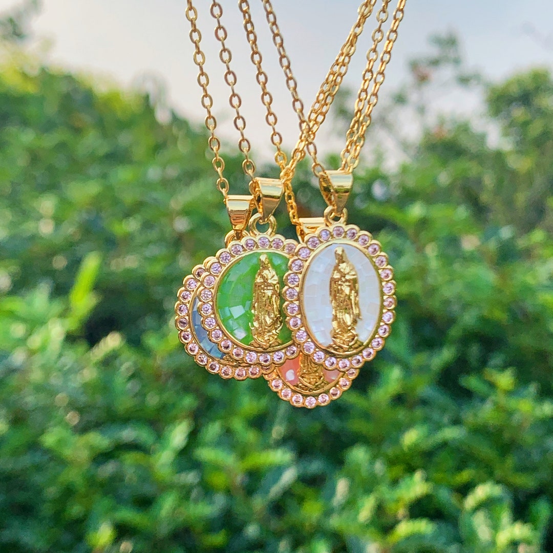 24k Gold Filled Micro Pave Lady Necklace Virgin Mary Etsy