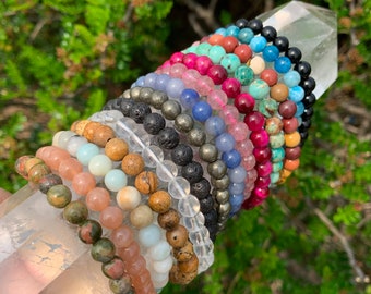 6 mm Handmade Crystal Bracelets, Stretchy Bracelets, Energy Healing Bracelet, Gemstone Bracelet, Labradorite, Selenite, Rainbow Fluorite,