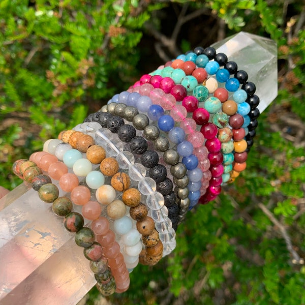 6mm Handmade Crystal Bracelets, Stretchy Bracelets, Energy Healing Bracelet, Gemstone Bracelet, Labradorite, Selenite, Rainbow Fluorite,
