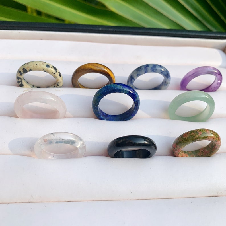 Gemstone Ring/Necklace, Healing Crystal, Adjustable Necklace, Boho Rings For Gift, Hand Carved Women Man Rings, Various Round Band Ring. image 4