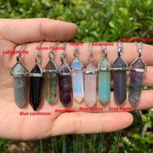 Crystal Point Pendant, Crystal Point Pendant, Silver Crystal Necklace, Healing Crystal Necklace, Rainbow Fluorite, Amethyst, Labradorite. image 2