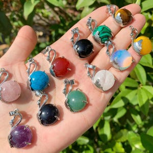 Pingente de Cisne de Cristal, Pingente de Cura Energética, Cristal Genuíno, Pingente Boho com Pedra Preciosa, Presente para Ela, Ametista, Malaquita imagem 1