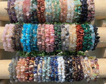 37 Kinds Of Crystal Stretchy Chip Bracelet, Healing Chip Bracelet, Gemstone Beads Bracelet, Handmade Stretch Bracelet, Rock Crystal Bracelet