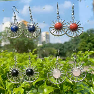 Sun Crystal Necklace, Stainless Steel Necklace, Energy Healing Crystal, Adjustable Necklace, Boho Gemstone Necklace, Crystal Earrings.