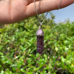 Crystal Point Pendant, Crystal Point Pendant, Silver Crystal Necklace, Healing Crystal Necklace, Rainbow Fluorite, Amethyst, Labradorite. image 7