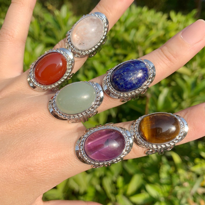 Oval Gemstone Rings, Adjustable Rings, Genuine Crystals Rings, Chunky Rings, Boho Rings For Gift, Women RingsMother's Day Gifts. Bild 1