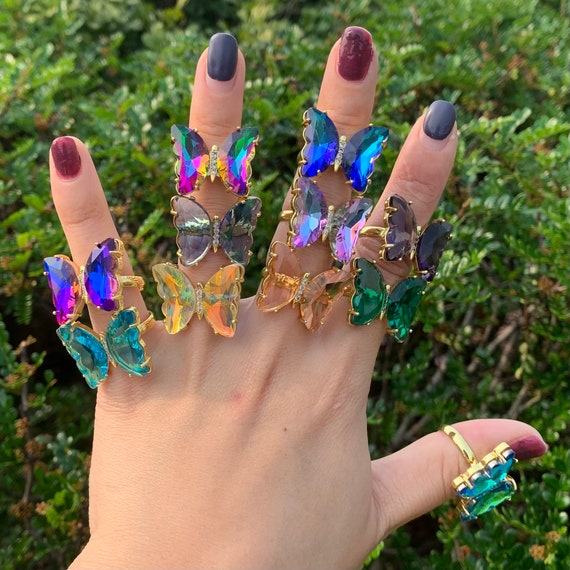 Glass butterfly rings deals