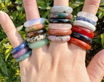 Gemstone Ring, Healing Crystal, Amethyst Ring, Boho Rings For Gift, Couple rings, Hand Carved Women Man Rings, Various Round Band Ring.