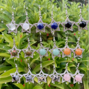 Crystal Healing Earrings, Crystal Sunflower Earrings, Natural Stone Dangle Earring, Energy Crystal, Mother's Day Gift for Her. Bild 3