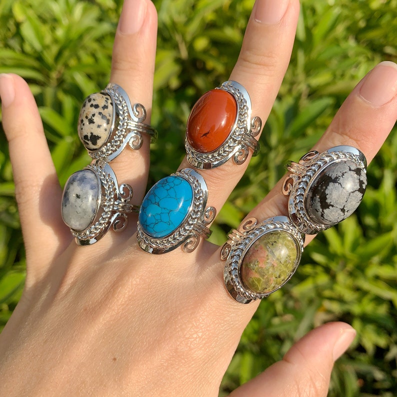 Oval Gemstone Rings, Adjustable Rings, Genuine Crystals Rings, Chunky Rings, Boho Rings For Gift, Women RingsMother's Day Gifts. Bild 3