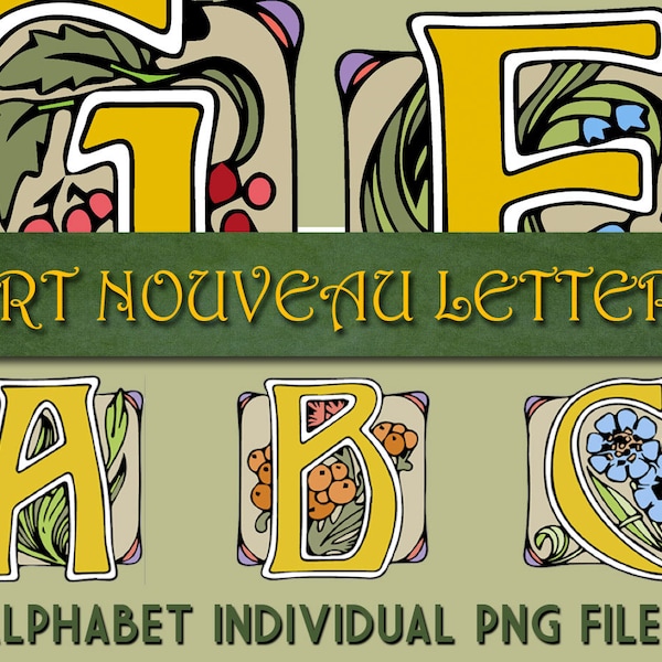 Alphabet individuel Art Nouveau, Art Nouveau, Art vintage, Scrapbook Ephemera, Ephemera Classics, Téléchargement numérique