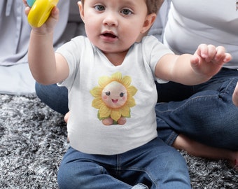 Cute Kawaii Sunflower T-Shirt, Toddler T-Shirt, Infant Fine Jersey Tee, Sunflower Tee, Unisex Tee, Gift, Birthday Gift.