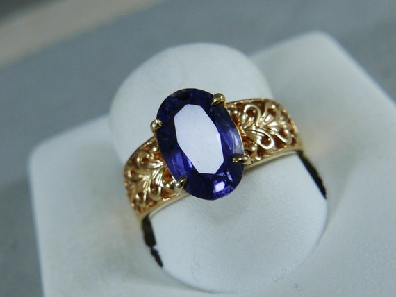 estate large 3.52CTW oval IOLITE 14K yellow gold … - image 7