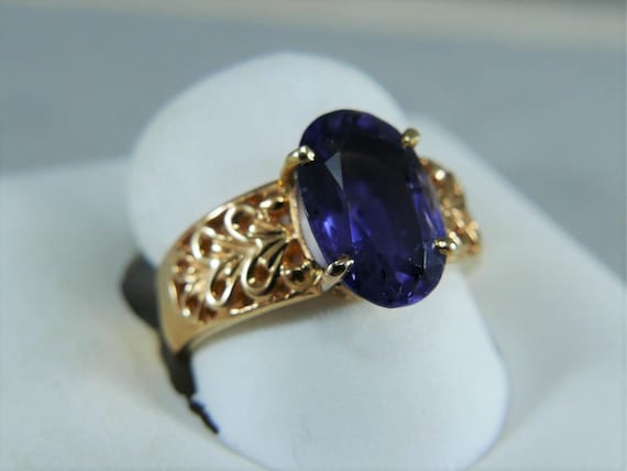 estate large 3.52CTW oval IOLITE 14K yellow gold … - image 9