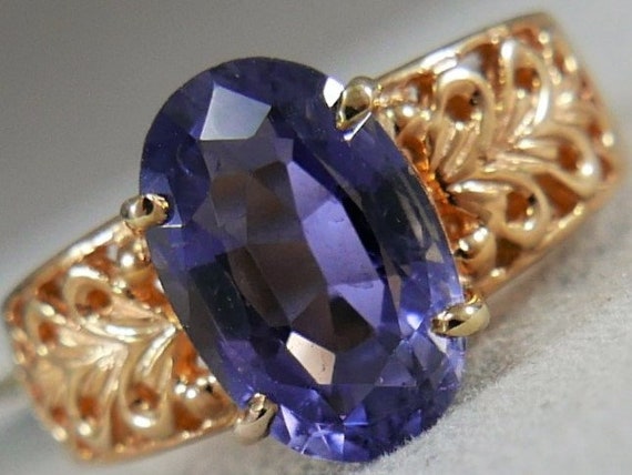 estate large 3.52CTW oval IOLITE 14K yellow gold … - image 1