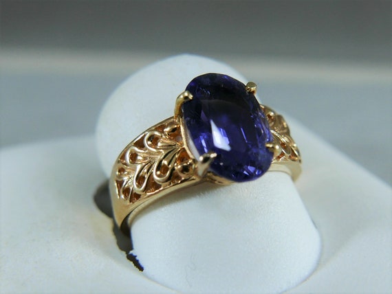 estate large 3.52CTW oval IOLITE 14K yellow gold … - image 10