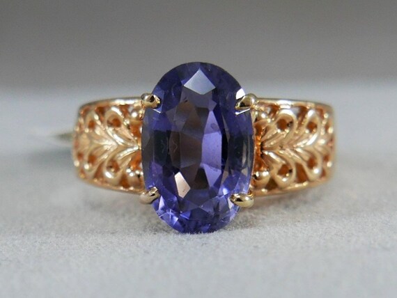 estate large 3.52CTW oval IOLITE 14K yellow gold … - image 3