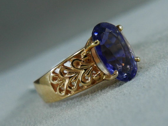 estate large 3.52CTW oval IOLITE 14K yellow gold … - image 4