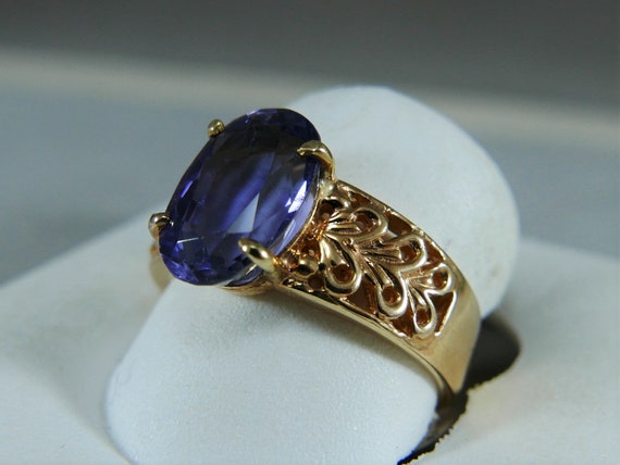 estate large 3.52CTW oval IOLITE 14K yellow gold … - image 8