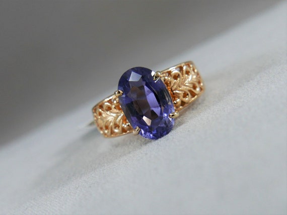 estate large 3.52CTW oval IOLITE 14K yellow gold … - image 2