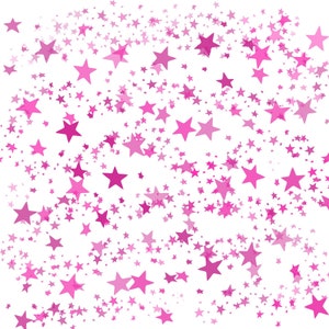 Puede incluir: Un fondo blanco con una dispersi&oacute;n de estrellas rosas de diferentes tama&ntilde;os.