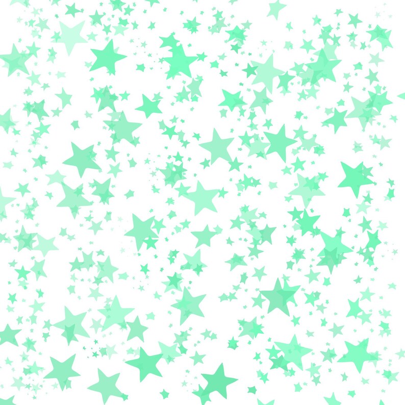 May include: A white background with a scattered pattern of light green stars of various sizes.