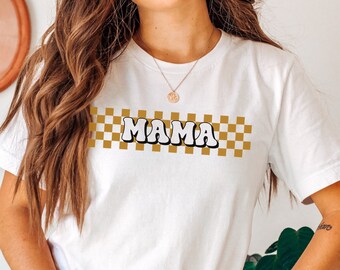 Checkered Mama Tee|Retro Mama Shirts|Mom Shirts|Motherhood Shirts|Mama T-Shirt|Mom Shirts|Mama Tees|Mom Tees|Mom Gift|Trendy Mom T-S